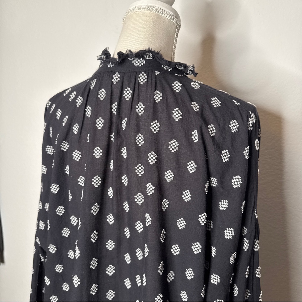 Pilcro Tavi Embroidered Button Down Blouse Black Cotton Frayed Trim XL - Picture 6 of 9